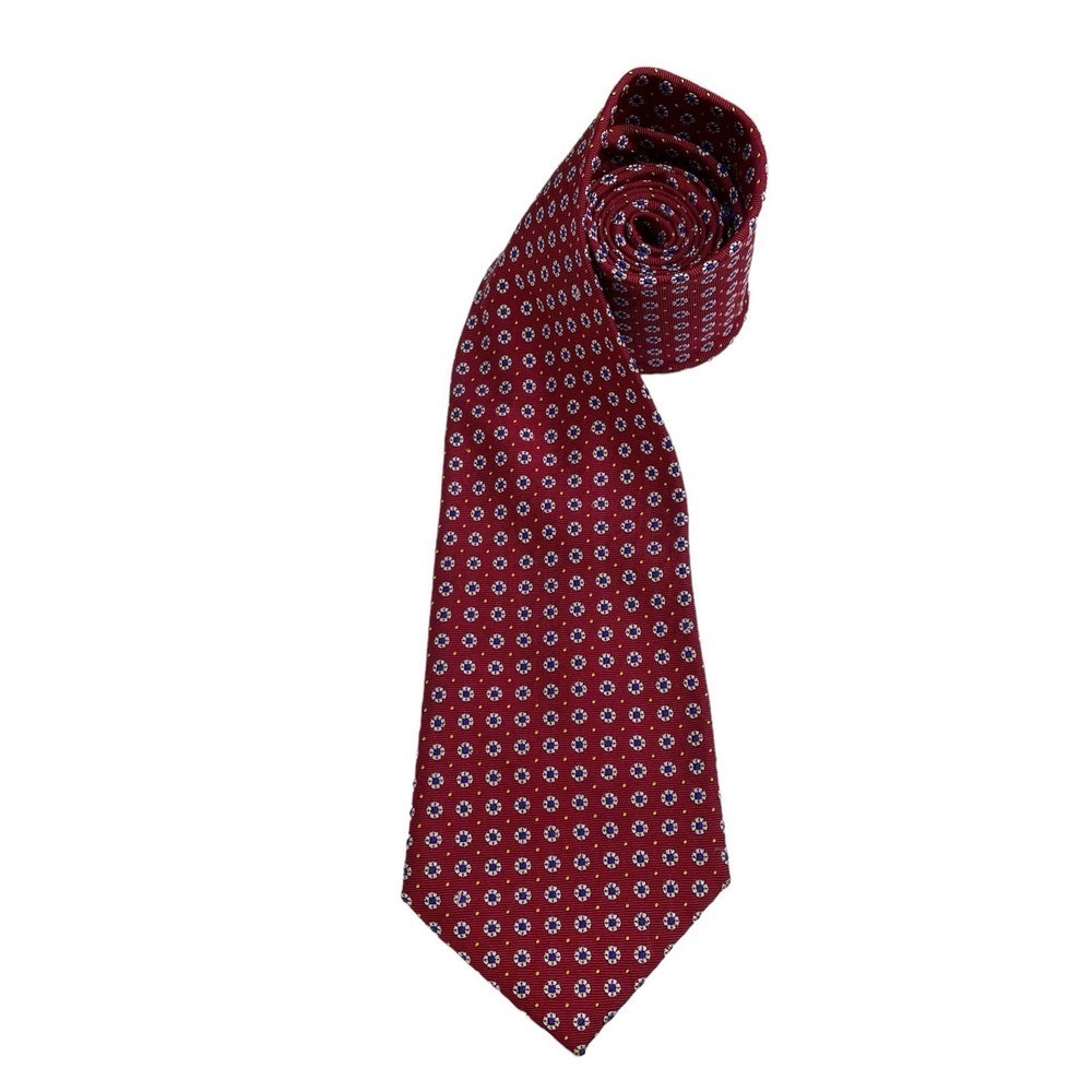 Lauren Ralph Lauren Red with Daisey Floral Print Made In the USA 100% Silk Tie